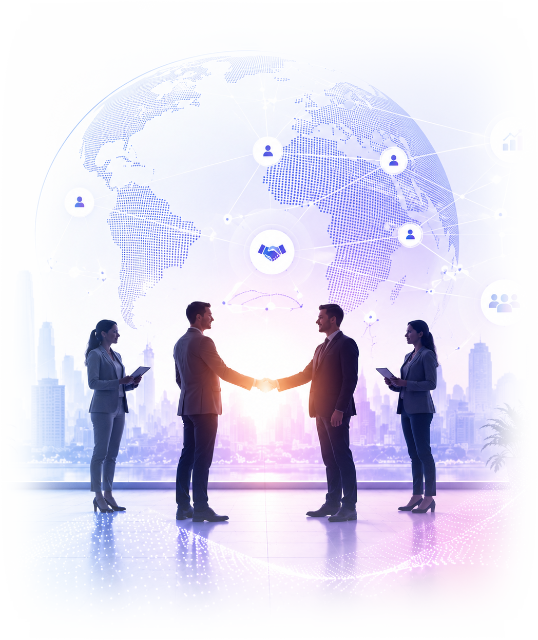 People connecting across a global network